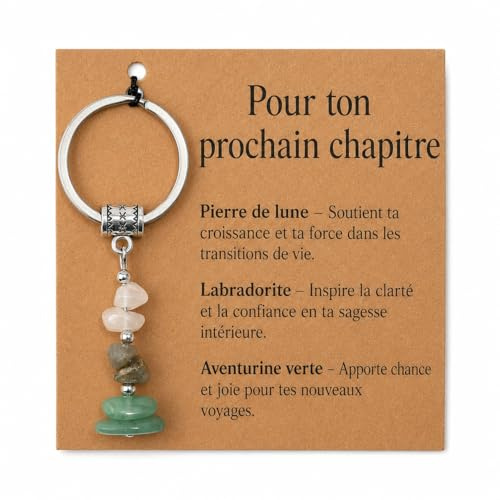AHEZQILU Idee Cadeau Femme Porte Clef Femme Porte Bonheur Pierres Naturelles Spirituel Prochain Chapitre Carte Kraft Naturel Accessoire Voyage Nouveau Depart Inspirant Sagesse