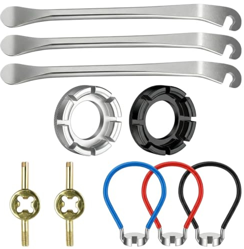 Speichenschlüssel Fahrrad, 10-teiliges Fahrradwerkzeug Set mit 3 Speichenspanner, 2 Nippelspanner,3 Fahrradreifenhebern und 2 Ventilschlüssel, für professionelle Fahrradwartung und Felgenreparatur