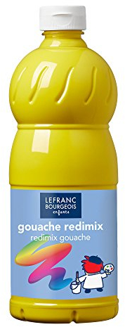 Lefranc Bourgeois 188023 flüssige Tempera Redimix Farbe, leuchtende Gouachefarbe auf Wasserbasis, hohe Deckkraft, hervorragenden Maleigenschaften, gebrauchsfertig, 1000ml Flasche - Primärgelb