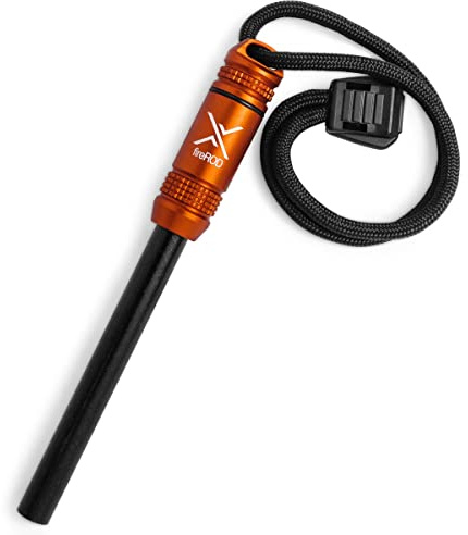 Exotac fireROD Ferrocerium Firestarter with Replaceable 5/16 in. Diameter Waterproof Ferro Rod Striker and Tinder Capsule Compartment with Included quickLIGHT Tabs, Works with Most Bushcrafting Knives