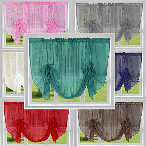 John Aird Voile Tie Blind Curtain Panels 58 Wide x 54 Drop (Teal)