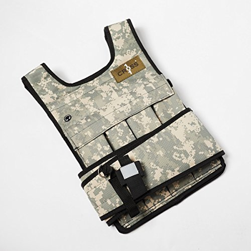 CROSS101 Adjustable Camouflage Weighted Vest with Shoulder Pads, 20 lb