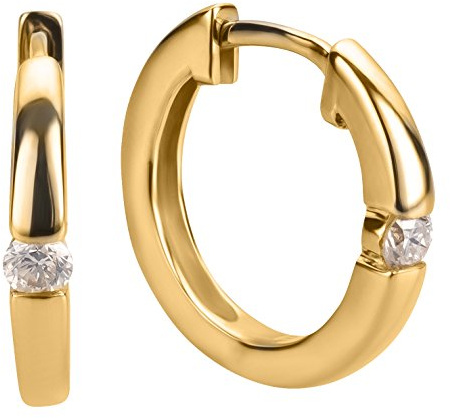 Ardeo Aurum Damen Ohrringe-Creolen aus 375 Gold Gelbgold mit Zirkonia im Brillant-Schliff Klapp-Creolen