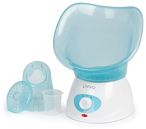 LIVIVO Face Spa Facial Steamer and Nasal Steam Inhaler Set - 2-in-1 Aromatherapy Sauna for Sinus, Cold & Flu Relief and Deep Cleansing Face Steamer with Dual Nose Cones (Blue)