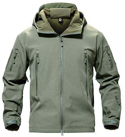 Mens Fleece Jackets Full Zip Winter Sport Warm Coats for Men Waterproof Climbing Mountaineering Adjustable Hooded Coats, Army Green, XX-Large (Tag 3XL)