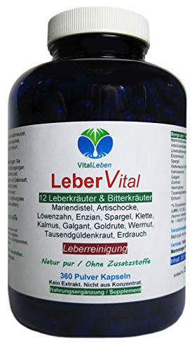 Leber Vital 12 Leberkräuter & Bitterstoffe 360 Kräuter Kapseln. Leber Reinigung & Entgiftung unterstützen NATUR pur OHNE Zusatzstoffe. 26471-360