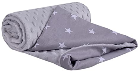 Medi Partners Krabbeldecke 100% Baumwolle 75x100cm doppelseitig multifunktional Minky Kuscheldecke für Kinderwagen weich flauschig (weiße Sterne mit grauem Minky)