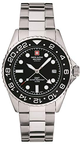 Swiss Alpine Military Herren Armbanduhr Master Diver GMT mit Edelstahlarmband, 10 Bar, 42 mm, 70.521.137