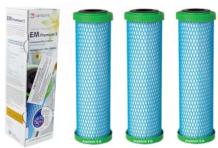 Prime Inventions 3x Wasserfilter EM Premium 5 D für Sanuno Vario-HP Duo | Ersatzfilter Set mit EM-Keramik zur Vitalisierung, filtert Chlor & Blei bei hohem Durchfluss, Made in Germany by Carbonit