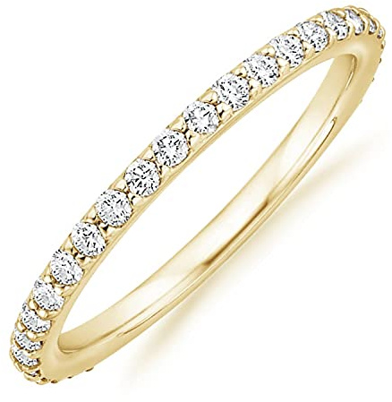 PAVOI 14K Gold Plated Cubic Zirconia Stackable Eternity Bands Yellow Gold for Women Size 7