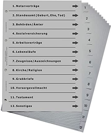 Ordnerregister für wichtige Dokumente, durchdachtes Register für DIN A4 Ordner, Dokumentenordner und Dokumentenmappe, lichtgrau