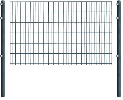 Doppelstabmattenzaun - Komplettset inkl. Pfosten (60x40mm) und Montagematerial - Verschiedene Längen und Höhen – Grün oder Anthrazit (L 14 m - H 123 cm, anthrazit)
