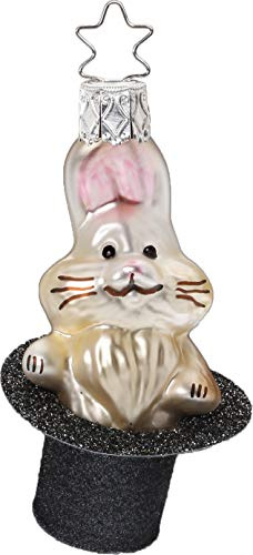 Christbaumschmuck Glas Kaninchen 7,5cm Weihnachtskugeln Hase im Zauberhut Weihnachtsbaumkugeln / Tiere Inge-Glas® mit Sternkrönchen Zauberhase