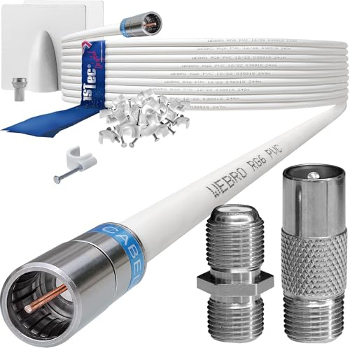 1STec 15m White Virgin Media Quick Fit Male Push On or Over Female F-connector Technetix Isolator IEC Webro Extension Cable for V6 TIVO Set Top Box VIVID Fibre Super Hub Broadband Modems to 15 Metre