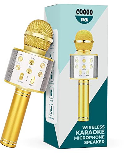 CUQOO Wireless Bluetooth Karaoke Microphone - 4-in-1 Portable Mic & Speaker with Voice Changer, Premium Sound, Long Battery, Compatible with iOS Android, Perfect Karaoke Gift for Parties & Singing