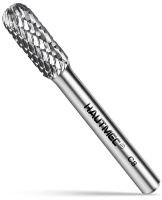 HAUTMEC Tungsten Carbide Rotary Burr Bit YG6, 1/4 Shank Double Cut Die Grinder Bit, Low Vibration Precision Rotary File for Metal Grinding, Engraving & Deburring (8MM Cylindrical Ball End), HT0199
