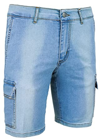 Evoga Jeans Pantaloni Corti Uomo Cargo Blu Denim con tasconi Laterali (48, Denim Chiaro)