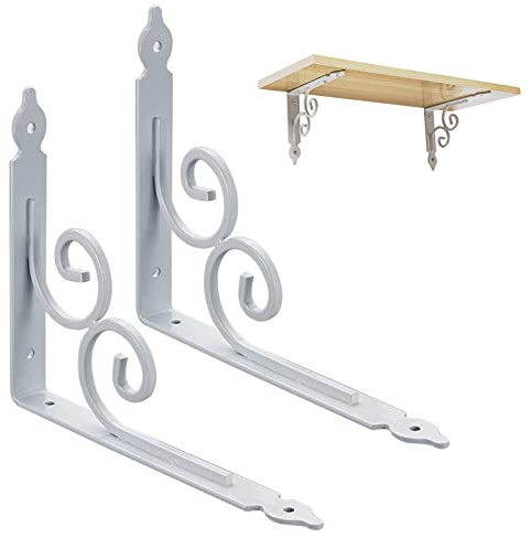 2 Stück Dekorative Regalhalterungen Schwerlast Eisen Regalträger Schwimmende Metallhalterung Wandkonsole, für Küche, Schlafzimmer, Balkon, Weiß (190 × 140mm)