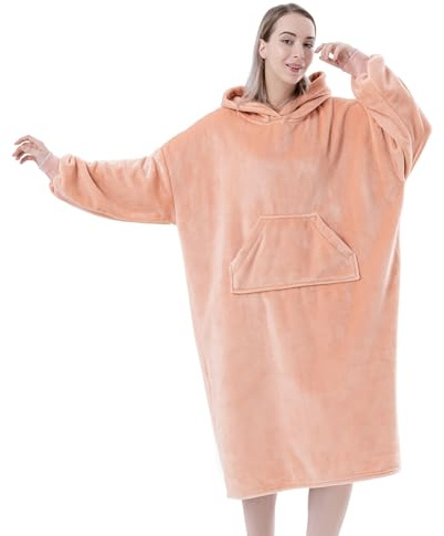 Sioloc Übergroß Blanket Hoodie Decke mit Ärmeln ‌Erwachsene Oversized Tragbare Decke zum Anziehen‌ Riesen Hoodie als Geschenk für Mutter(L,Rosa)