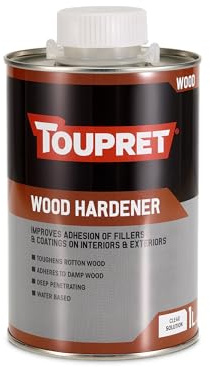 Toupret Wood Hardener - Deep Penetrating Stabiliser & Sealer - Strengthens Rotten, Flaky or Soft Before Filler - Interior & Exterior Use - 1L
