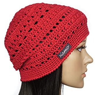 Sommer-Mütze VERONA rot Baumwolle Sommer-Beanie Häkelmütze Damen-Mütze aus Naturfasern von siamo-handmade