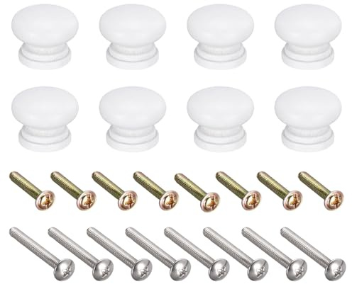 sourcing map Round Wood Knobs, 8pcs 24x20mm Pull Handles for Drawer with Screws White