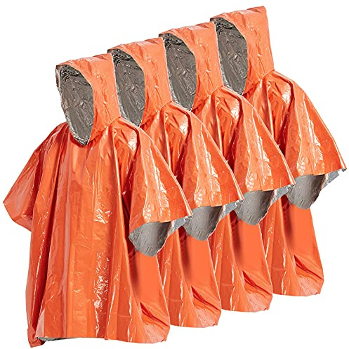 Doorslay Lot de 4 Poncho de Pluie d'urgence Couverture Thermique Poncho Résistant Aux Intempéries Équipement de Camping de Survie en Plein Air