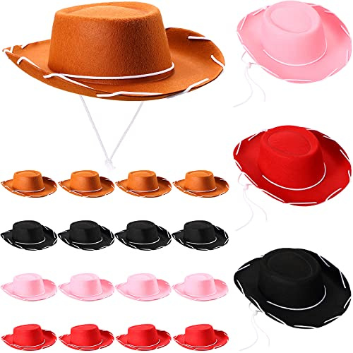 Coume 20 Pcs Children's Cowboy Hats Kids Party Cowboy Cowgirl Felt Hats for Western Halloween Birthday Costume(Brown, Black, Red, Pink)