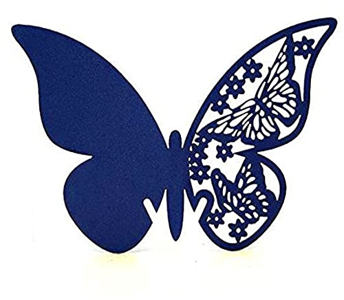 GIVBRO 50 pz farfalla tavolo segnaposto bicchiere di vino biglietto di nome bouquet biglietto di auguri per matrimonio compleanno tazza di vetro decorazione accessori blu scuro