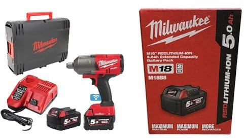 Boulonneuse à choc M18 ONEFHIWF34-502X MILWAUKEE - 18V 5.0AH - 4933459730 & M18B5 Red Lithium ION Battery 18v 5.0 Ah Multicolore