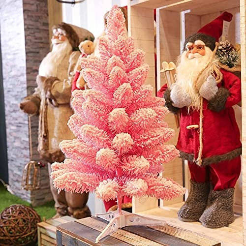 ADITAM Rosa künstlicher Weihnachtsbaum beflockter Schnee Mini-Weihnachtsbaum, für Weihnachtsdekorationen im Innenbereich (Länge: 45 cm / 60 cm) (Size : 60cm) Double The Comfort