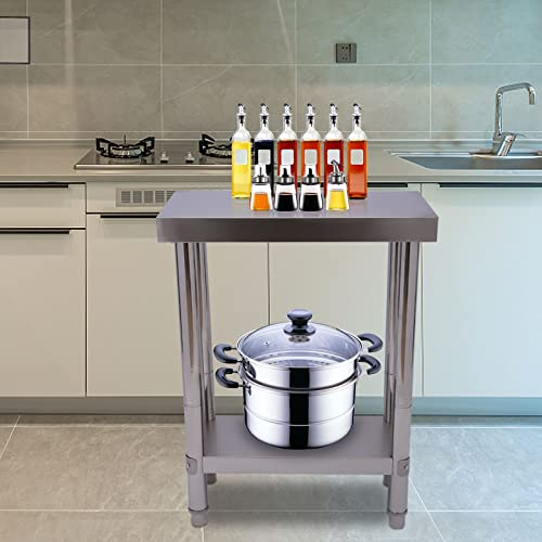 KenSyuInt 60x30x85cm Edelstahltisch Kommerzieller Schwerlast Arbeitstisch Grilltisch Küchentisch Lebensmittel Zubereitungstisch für Küche, Bar, Restaurant, Haus, Hotel Outdoor, 2 Stufen