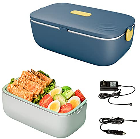 Samnuerly Lunch Box Elettrico 3 in1, Scaldavivande Riscaldato Portatile Scaldavivande per Camion Auto Contenitore a Prova di Perdite 1L,Blue