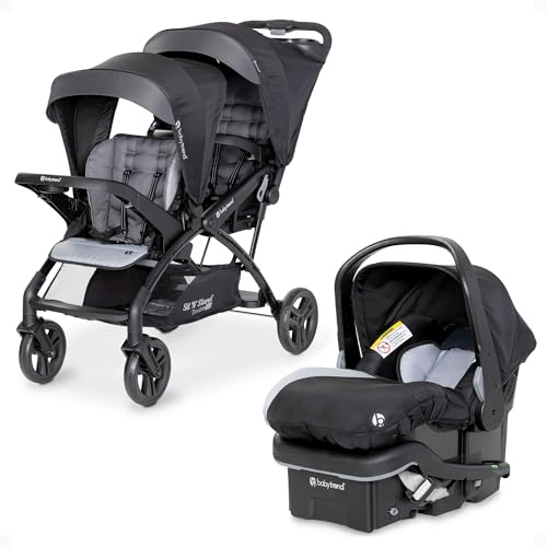 Baby Trend Infant and Toddler Double Stroller & Car Seat Combo, 2 Pc Set, Stormy - Lightweight and Compact Travel Stroller and Carseat Tandem for Babies, Infants, and Toddlers