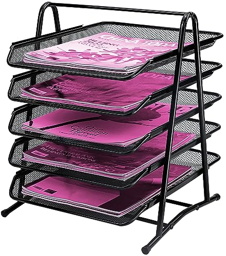 ideallife Briefablagen 5 Ebenen - Dokumentenablage Metall Desk Organizer - Metall Ablage Ablagefächer für A4 Dokument - Büro Schreibtisch Ablage mit 5 Schubladen I Papier Ablagefächer A4 (Schwarz)
