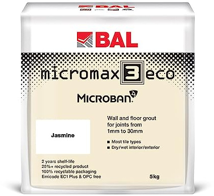 Bal Micromax3 Eco Grout Wall & Floor Grout, Rapid Set, Antimicrobial, Suitable For Interior & Exterior 5KG Bag - Jasmine