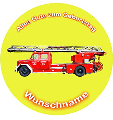 Tortenaufleger Feuerwehr, mit Wunschname, Ø 20cm, Essbares Foto | Feuerwehrauto Super Qualität, 00505