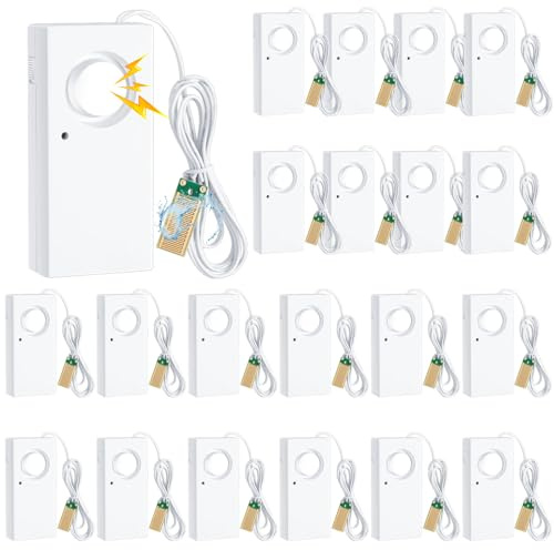 Hoteam 20 Pcs Water Sensor Alarm Leak Detector 120db Water Leak Alarm 9v Battery Flood Sensor Detector Overflow Security Alert for Home Basement Kitchen Garage Bath Tub Sink, White
