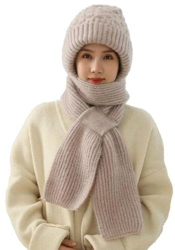 Integrated Ear Protection Winddichte Mütze Mütze Schal Warmer Winter-Strickmützenschal Dicke Warme Mütze Mit Schal Damen Mütze Ohren Mütze Winddicht
