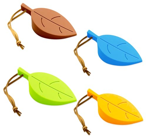 Türkeil Gummi, 4 Stück Türstopper Boden Gummi Door Stopper Blattform Keil Rutschfester Gummikeil Lustig Fensterstopper Schutz für Balkontür Arbeitszimmer Kinderzimmer Blau Grün Gelb Kaffee