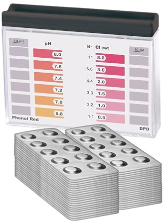 Wassertester Rapid Methode, Chlor pH, mit 400 Testtabletten, 200 x Phenol Red und 200 DPD1, Anzeige von 12 verschiedenen Messwerten