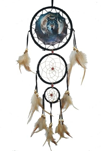 Remorelt Wolf Traumfänger Schlafzimmer Wanddekoration Weihnachten Home Decoration Raumzubehör Feder Dekoration - Einzigartiger Home Craft Wall Pendant (DC04 6Inch Wolf W/Moon)