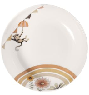 Villeroy & Boch – Boho Kids Roar like a lion Suppenteller für Kinder Beige, Spülmaschinenfest, Mikrowellensicher, Kinder Teller, Keramik, Tiermotiv Löwe und Affe, Premium Porzellan