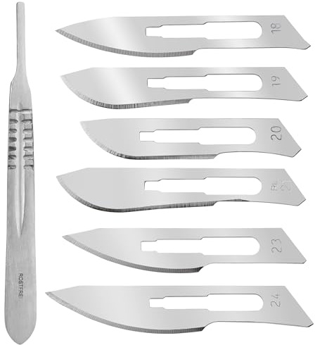 Set 60 x Einmal Skalpellklingen einzeln steril verpack - Figur 18, 19, 20, 21, 23 und 24 - Jeweils 10 Stück - Mit Skalpellhalter Figur 4