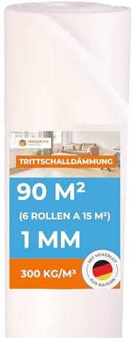 Trittschalldämmung Vinyl 90 m² | Premium Vinyl 1mm stark | 6 Rollen Klick Vinyl Unterlage | gute Schall- und Wärmedämmung | Dämmunterlage auch Fußbodenheizung geeignet