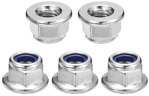 sourcing map M8 x 1,25 mm Flansch-Nylon-Einsatz-Kontermuttern, 10 Stück, 304 Edelstahl, metrische Sechskant-Kontermuttern, selbstsichernde Muttern für industrielle Baubefestigungen