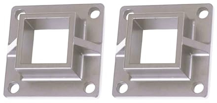 3 Square Aluminum Fence Posts with Two Floor Mount Brackets - Mill Finish, Unpainted for Patio and Fence Projects