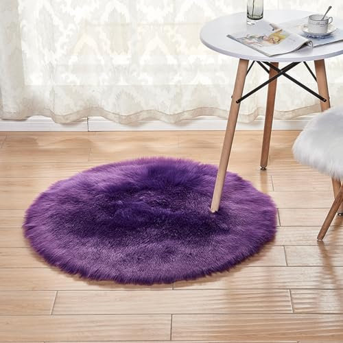 YUGWNN Lila Fellteppich Kunstfell Teppich Bettvorleger Fell,Schafsfell Fell füR StüHle,Runder Durchmesser 90cm/35,4in