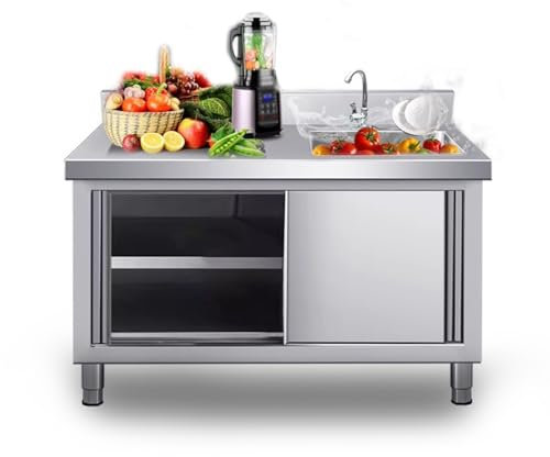 Küchenspüle Mit Unterschrank Spülenschrank Mit Spüle Und Armatur,edelstahl Spültisch Mit Unterschrank，Unterschrank Mit 2 Schiebetüren，spültisch Edelstahl Mit 1 Becken Für Außen Werkstatt Küche(R100*60