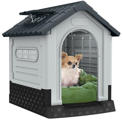 NAIZY Hundehaus mit Oberlichter, 80x71 cm PP Hundehütte Indoor-Outdoor Winterfest Hundemöbel belüftet Hundehöhle für Hunde Haustier